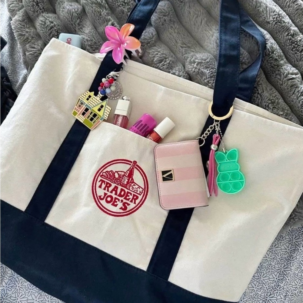 Trader Joe's Cream and Black Tote Bag with Excellent Condition